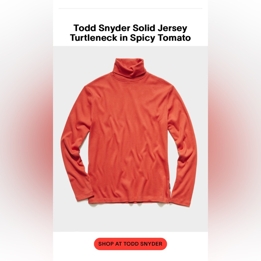 NEW Todd Snyder NY men’s L/S solid cotton jersey Turtleneck shirt spicy tomato M